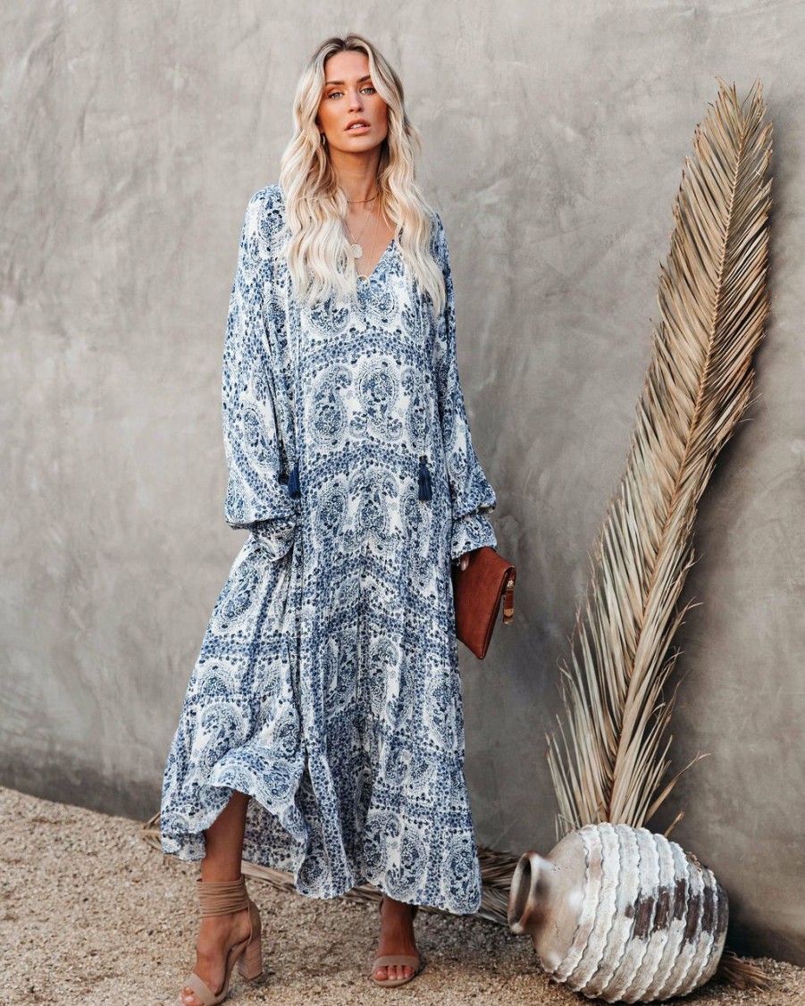 Clothing * | Dres-001 Santorini Printed Boho Maxi Dress