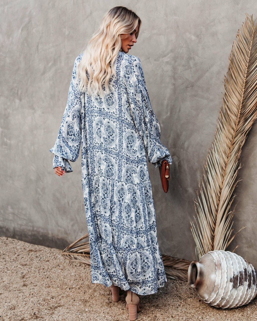 Clothing * | Dres-001 Santorini Printed Boho Maxi Dress