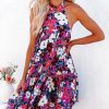 Clothing * | Oliv-001 Map Of Spring Floral Backless Halter Mini Dress Orange Lavender