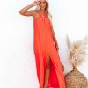 Clothing * | Tych-001 At Twilight Slit Maxi Dress Bright Coral