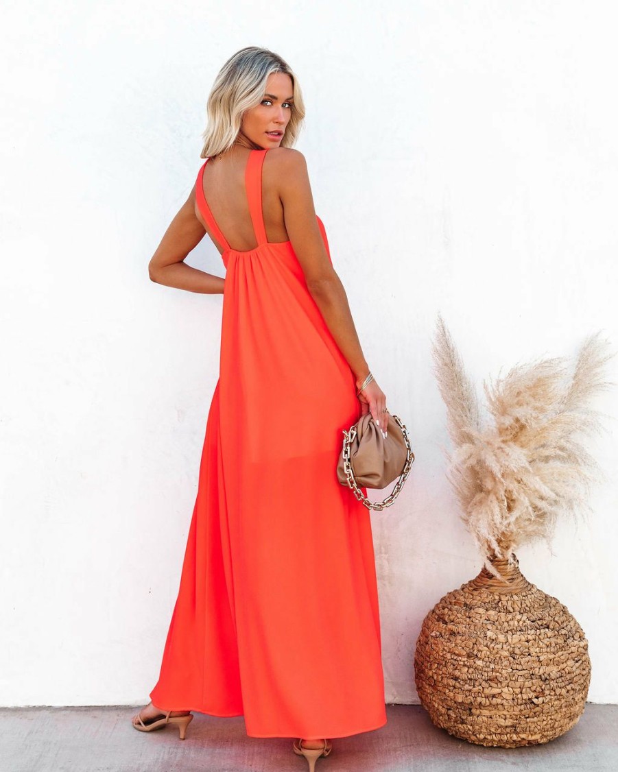 Clothing * | Tych-001 At Twilight Slit Maxi Dress Bright Coral