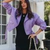 Clothing * | Baga-001 Bold Babe Lucia Pocketed Faux Leather Crop Moto Jacket Purple