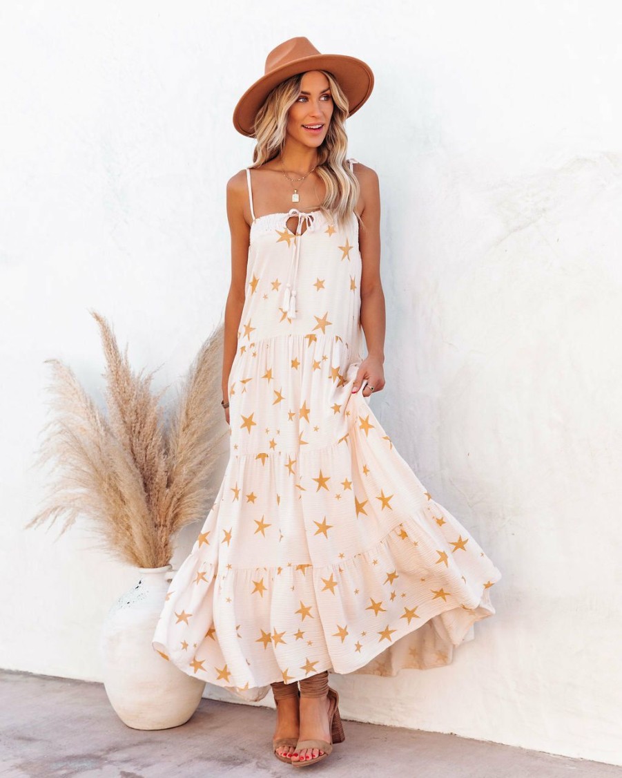 Clothing * | Stor-001 Bump Friendly Watch The Stars Cotton Tiered Tassel Maxi Dress