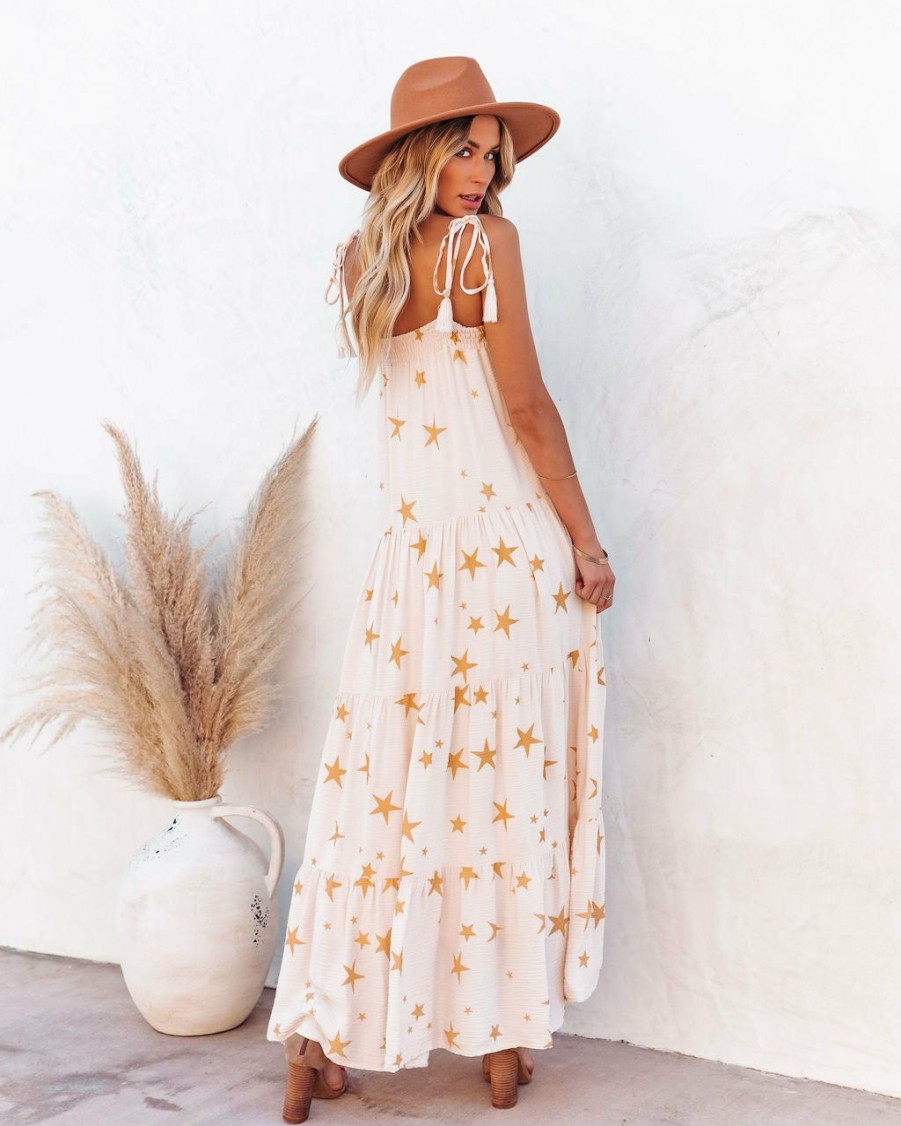 Clothing * | Stor-001 Bump Friendly Watch The Stars Cotton Tiered Tassel Maxi Dress