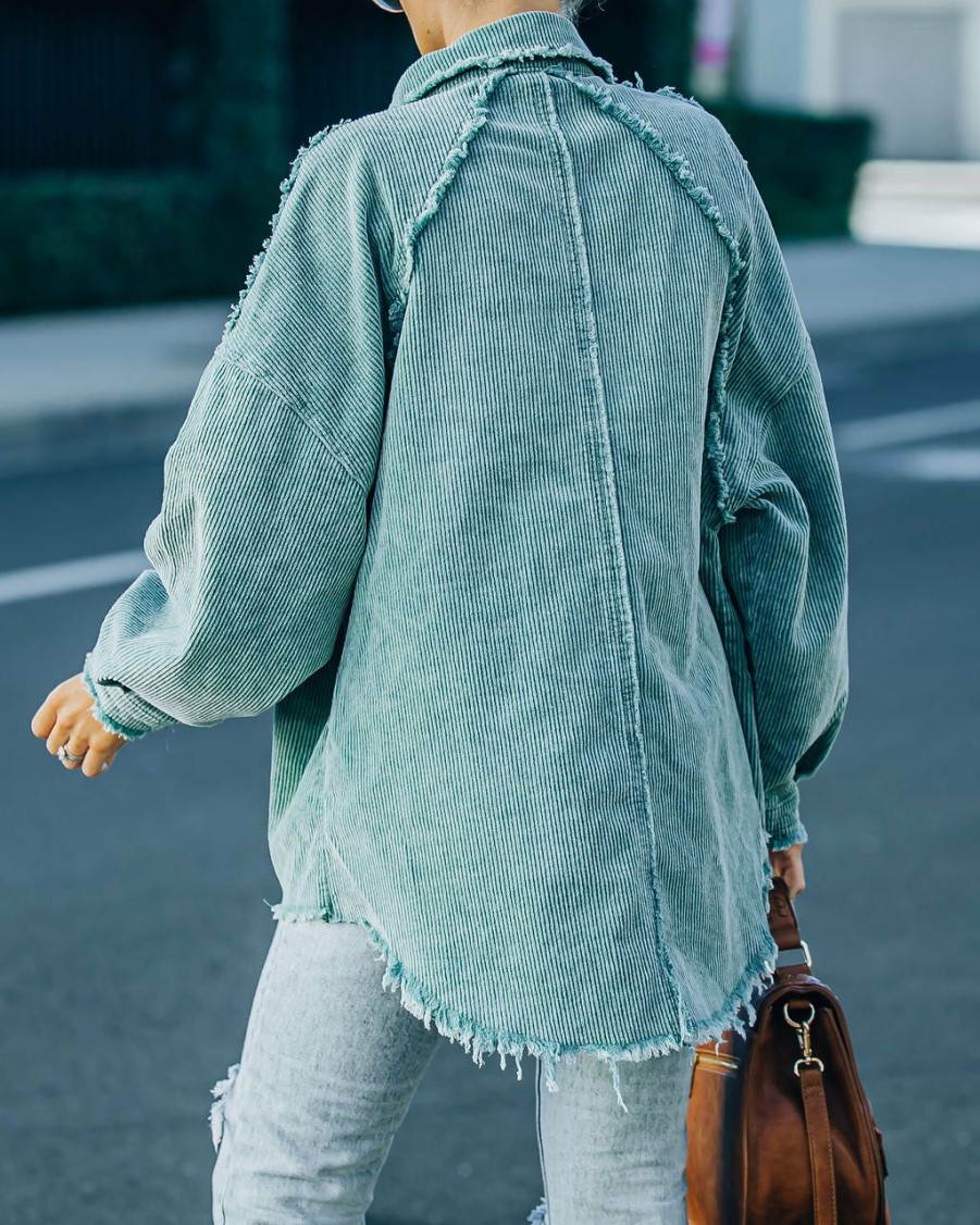 Clothing * | Pol-001 Navid Cotton Pocketed Corduroy Shacket Seafoam Final Sale