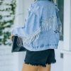 Clothing * | On T-001 Meza Rhinestone Fringe Crop Denim Jacket All Clothing