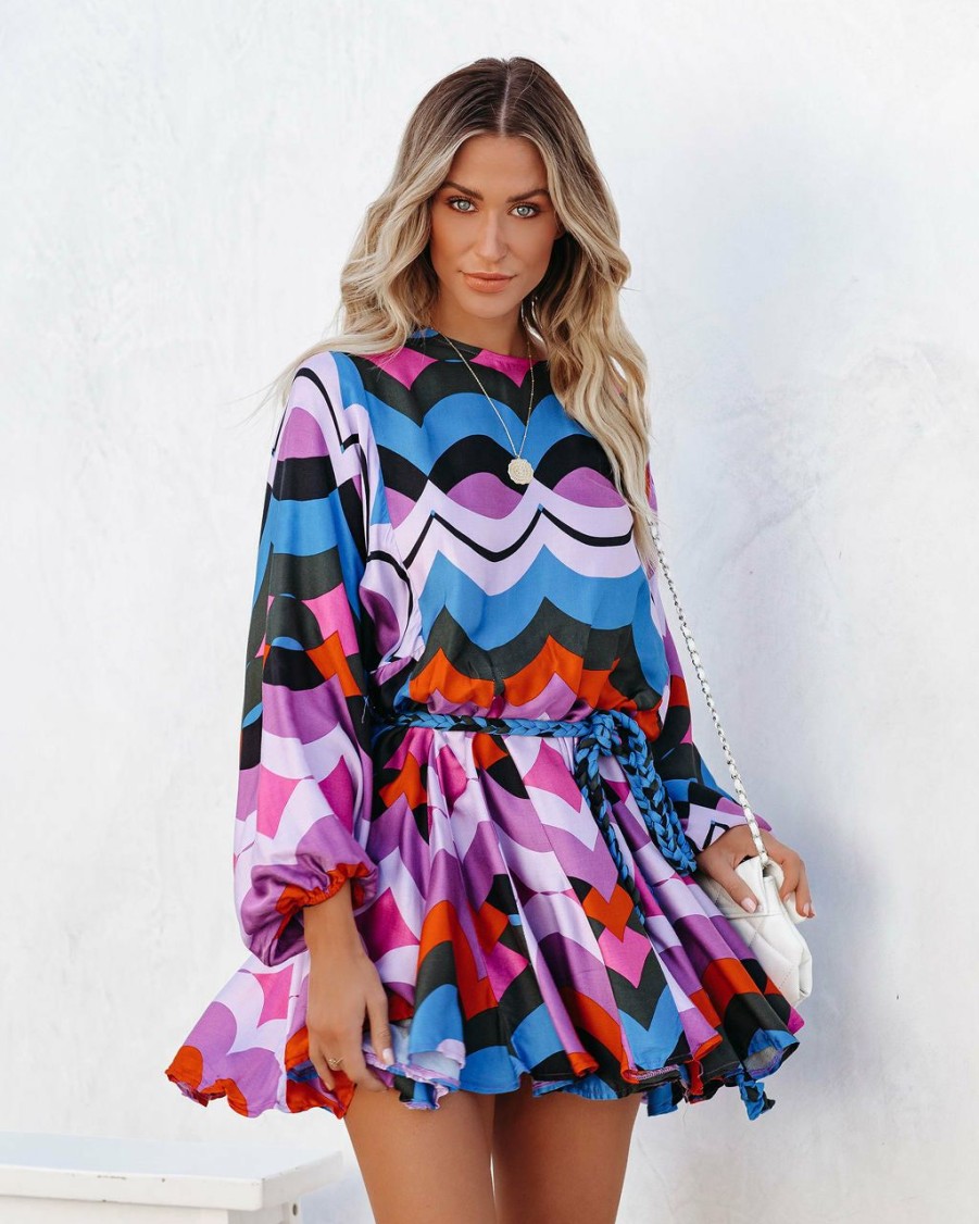 Clothing * | Oliv-001 Rocky Printed Rope Tie Ruffle Dress Final Sale State Of Happy