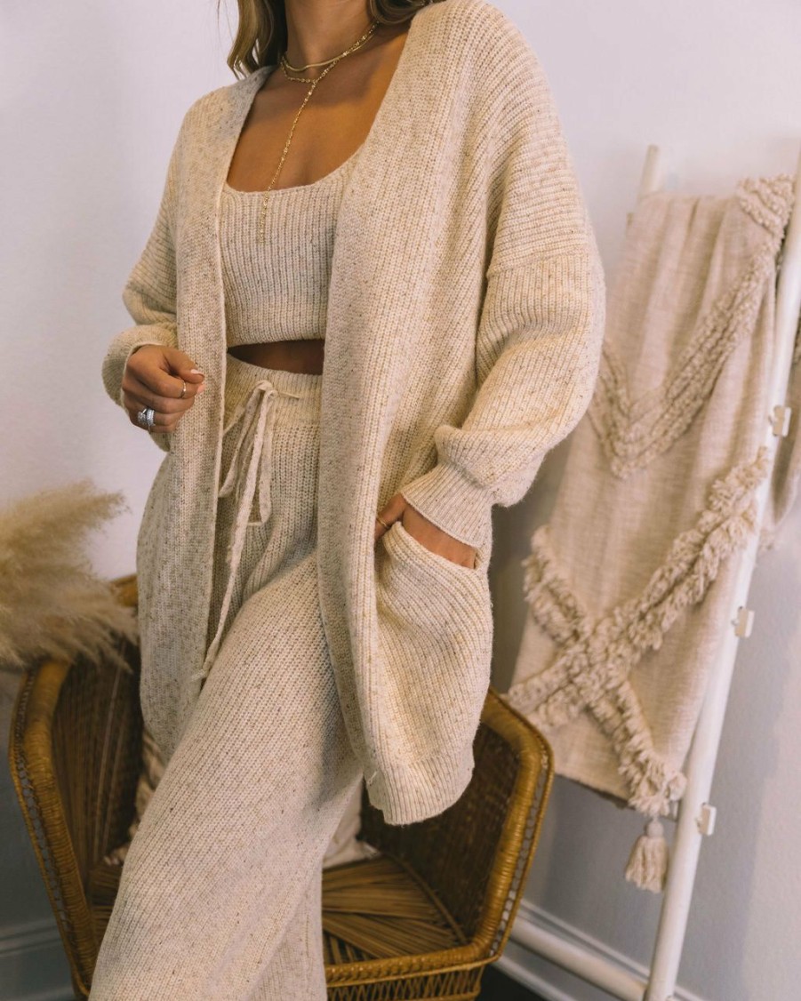 Clothing * | Pape-001 Rylin Pocketed Knit Cardigan Oat Final Sale Loungewear