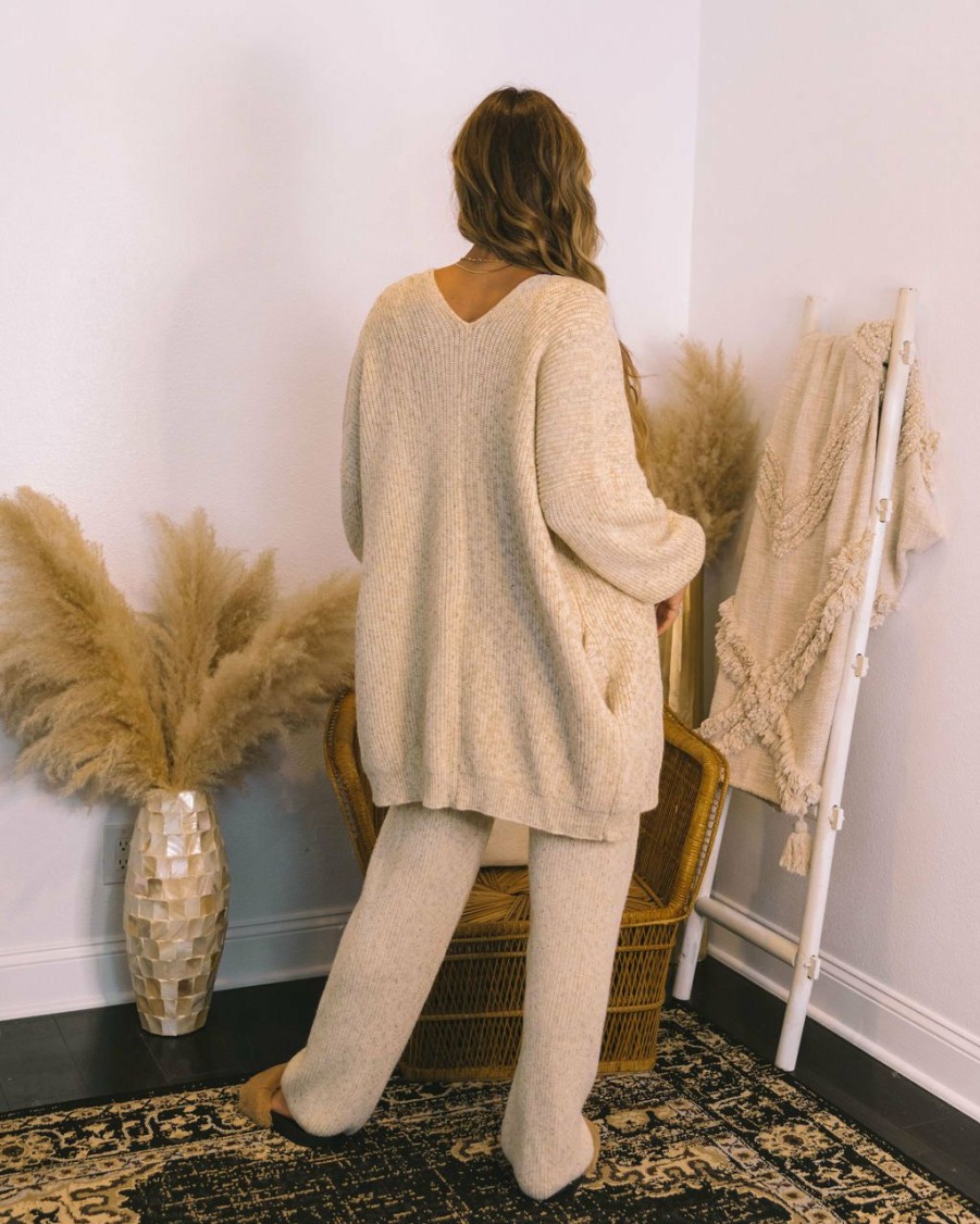 Clothing * | Pape-001 Rylin Pocketed Knit Cardigan Oat Final Sale Loungewear