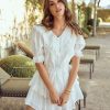 Clothing * | Just-001 Morgana Cotton Eyelet Button Down Dress Off White Final Sale All Clothing