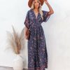 Clothing * | Dres-001 Cailynn Pocketed Kimono Maxi Dress Plum All Clothing