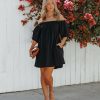 Clothing * | Entr-001 Guest Of Wedding Connah Cotton Pocketed Off The Shoulder Dress Black Final Sale