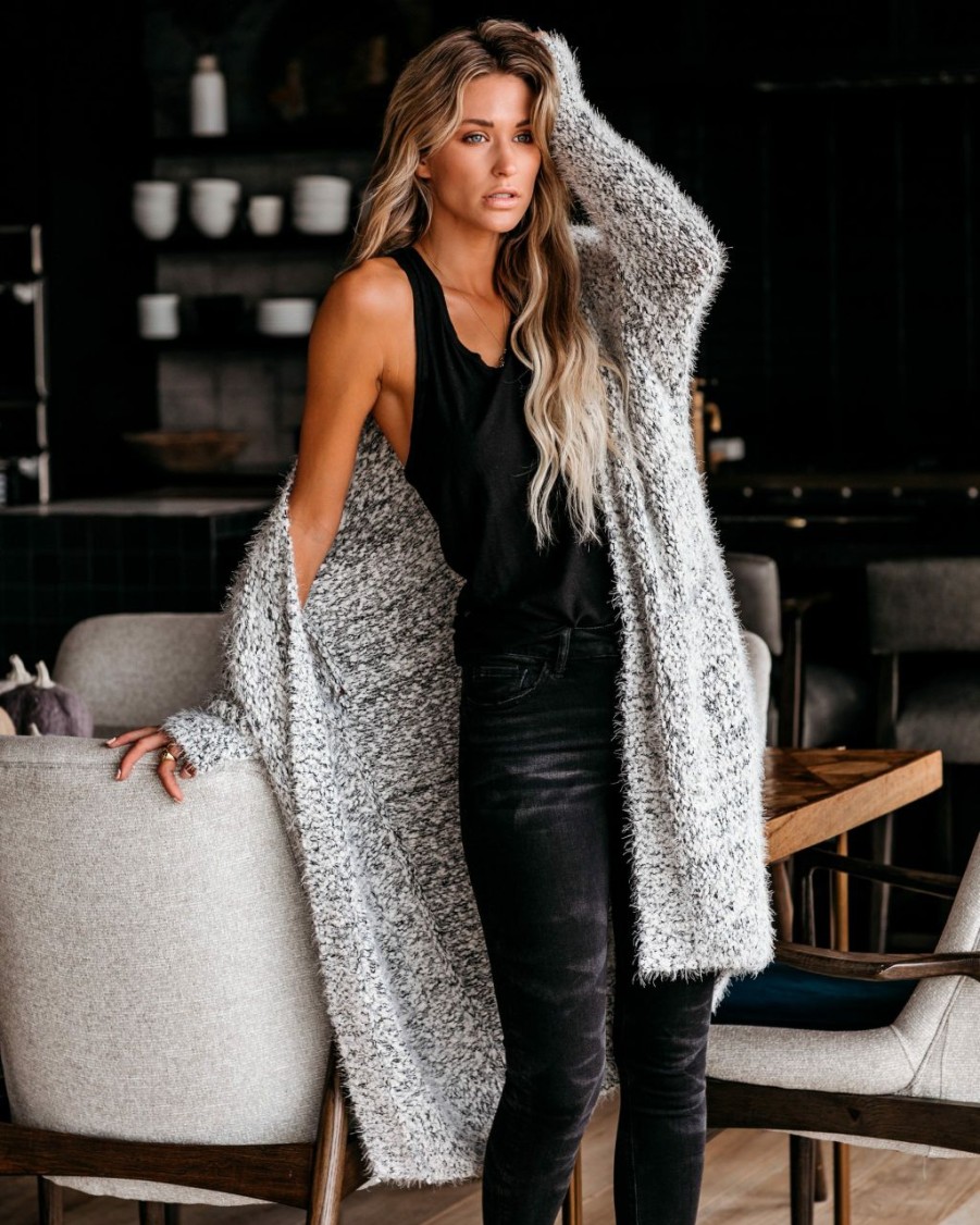 Clothing * | Lush-001 Hit The Slopes Pocketed Fuzzy Knit Cardigan All Clothing