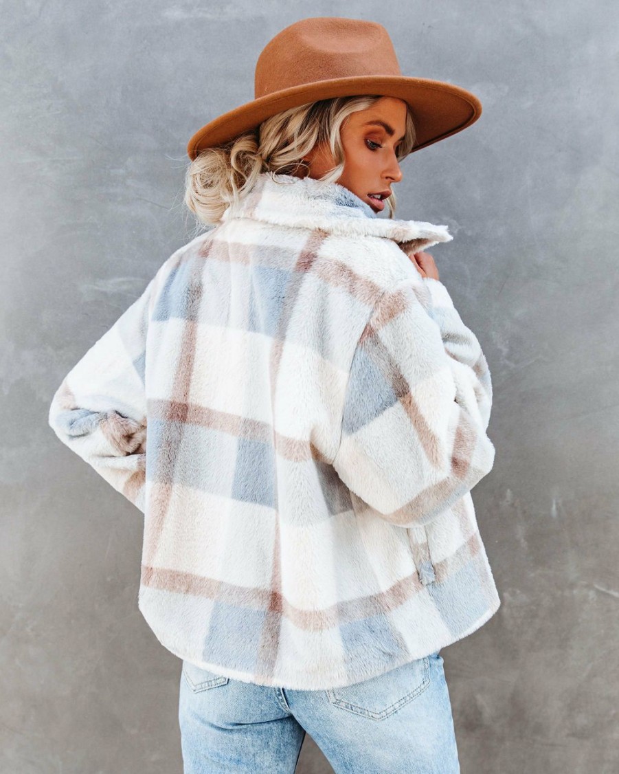 Clothing * | Acoa-001 Winter'S Tale Pocketed Plaid Faux Fur Jacket