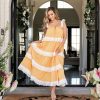 Clothing * | Endl-001 Bump Friendly Jade Cotton Eyelet Tiered Maxi Dress Tangerine Final Sale