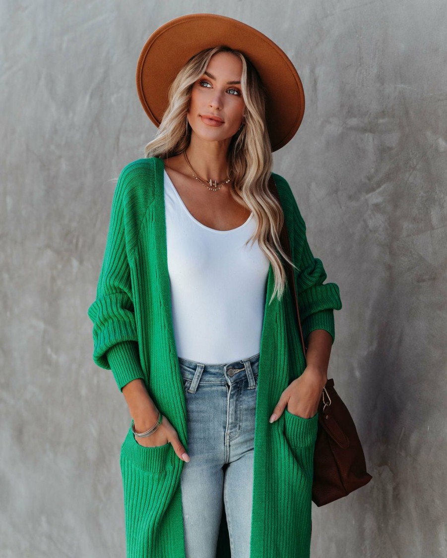 Clothing * | Aeom-001 State Of Happy Amyah Pocketed Knit Duster Cardigan Emerald