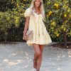 Clothing * | Mabl-001 Bonny Pocketed Gingham Tie Front Babydoll Dress Yellow All Clothing