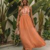 Clothing * | Enc-001 Club Tropicana Embroidered Maxi Dress Salmon Final Sale