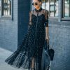 Clothing * | Endl-001 Joaquin Embroidered Mesh Tiered Maxi Dress Black