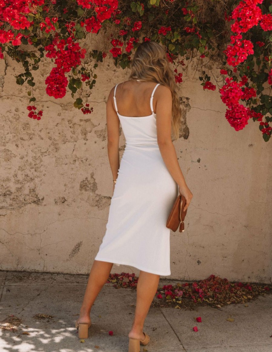 Clothing * | Dres-001 Just Restocked Scarlett Ribbed Knit Midi Dress White