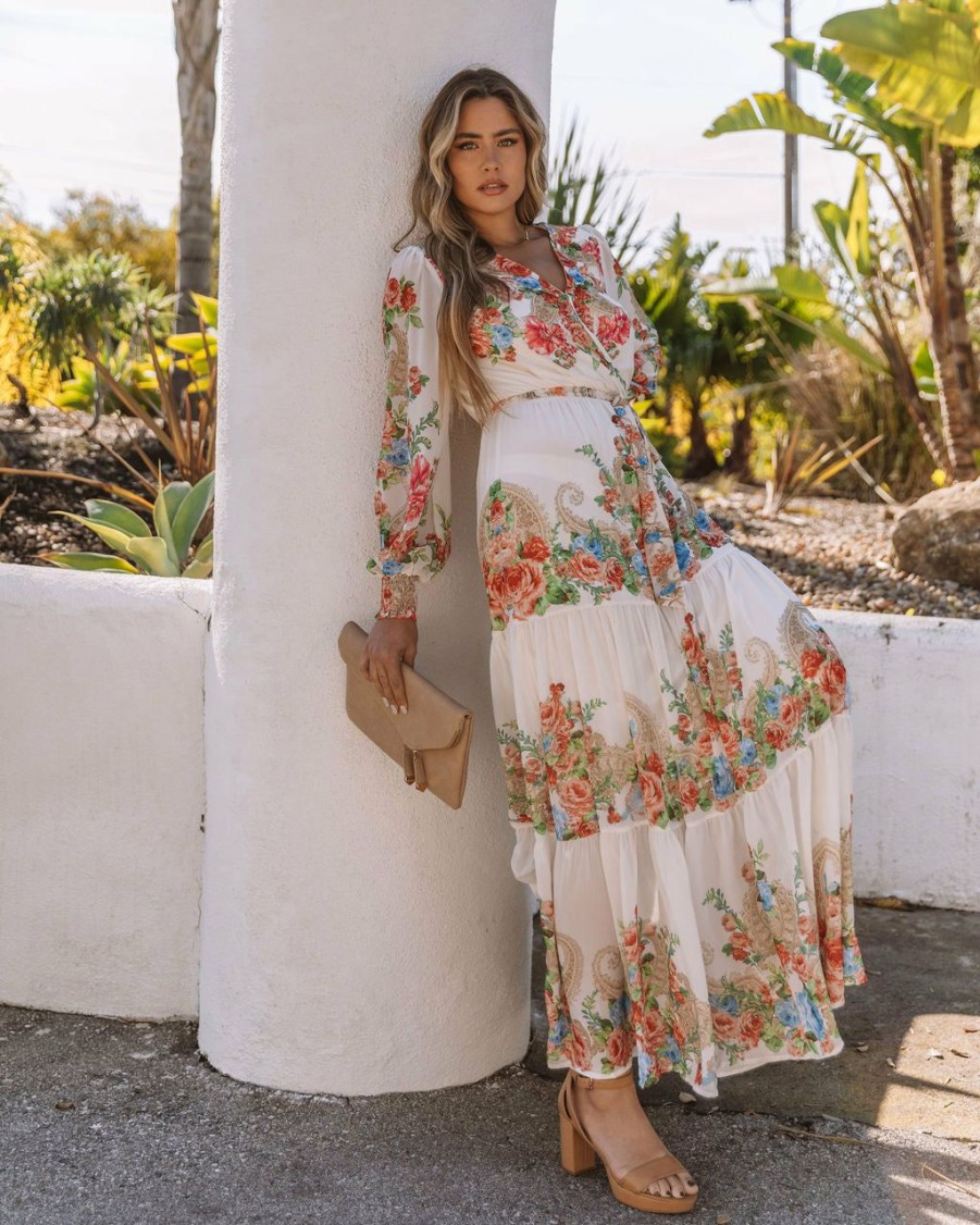 Clothing * | Salt-001 Bump Friendly Joliet Floral Tiered Maxi Dress Ivory Final Sale