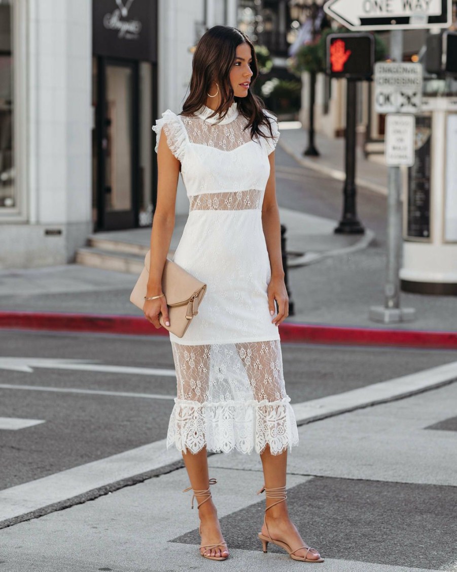 Clothing * | Endl-001 Pretty Perfect Saige Sheer Lace Midi Dress White