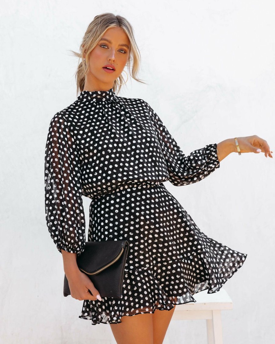 Clothing * | Tych-001 Leyla Polka Dot Shimmer Dress Black