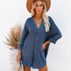 Clothing * | Flaw-001 Kennedy Cotton Pocketed Button Down Tunic Denim All Clothing