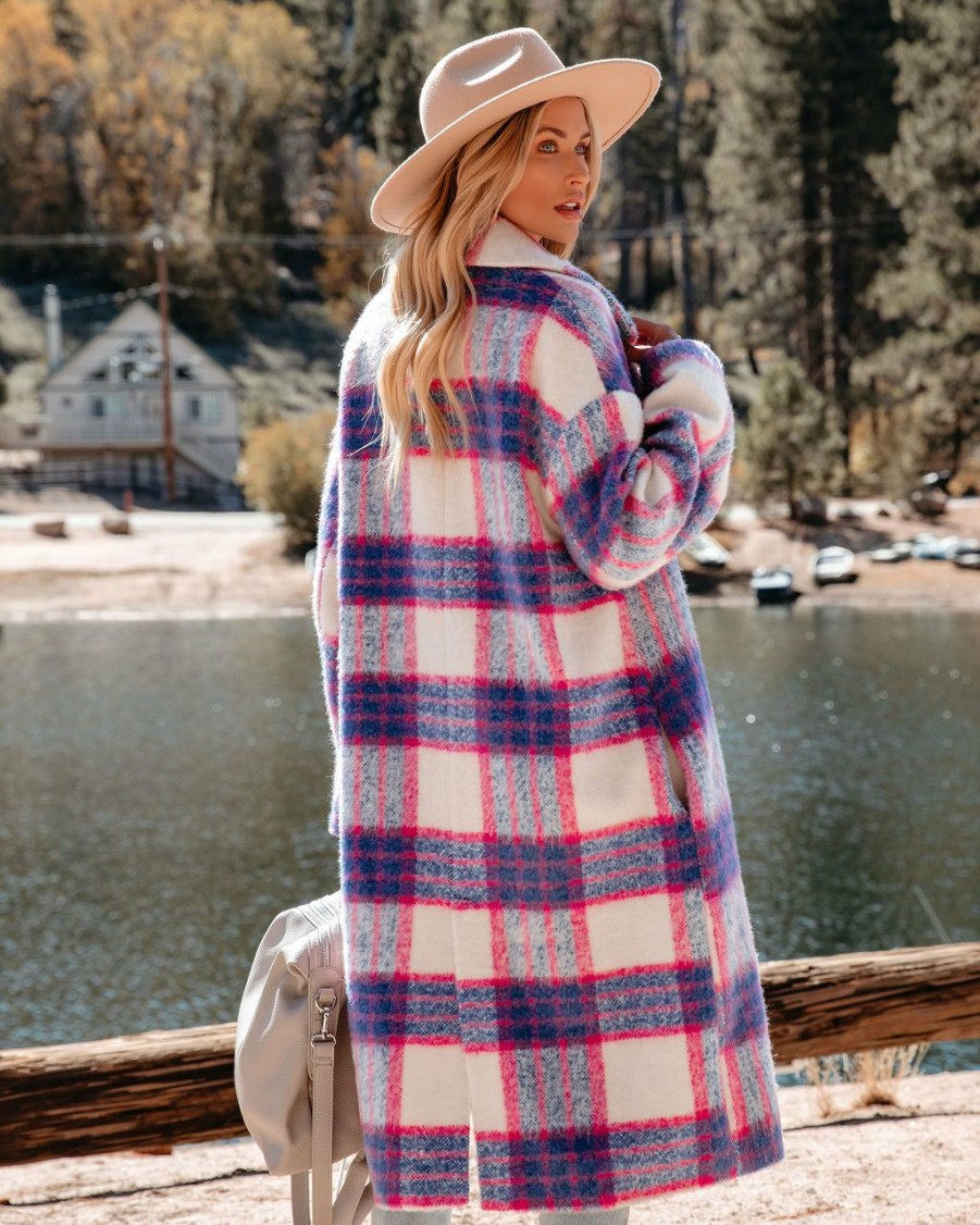 Clothing * | A.Peach Jolie Pocketed Plaid Coat