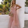 Clothing * | Enc-001 Resort Shop Fathoms Below Adjustable Metallic Tiered Maxi Dress Rose Final Sale