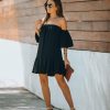 Clothing * | Tych-001 Tess Off The Shoulder Puff Sleeve Dress Black All Clothing