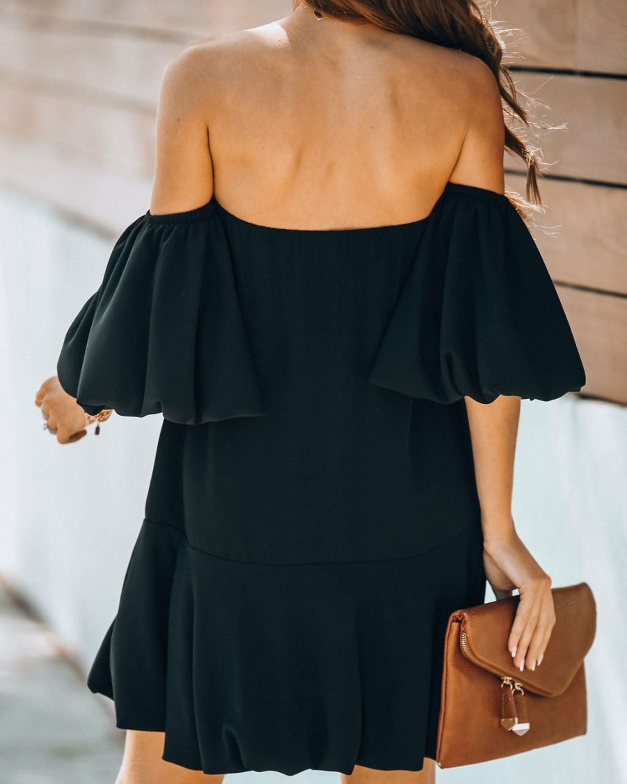 Clothing * | Tych-001 Tess Off The Shoulder Puff Sleeve Dress Black All Clothing