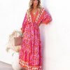 Clothing * | Aaka-001 Oria Floral Tiered Tassel Maxi Dress Tangerine Fuchsia