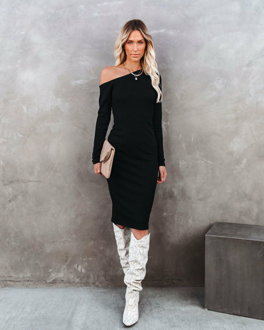 Clothing * | Tych-001 Arielle Off The Shoulder Ribbed Knit Midi Dress Final Sale Vici Exclusives