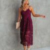 Clothing * | Endl-001 Picturesque Pocketed Crochet Midi Dress Burgundy