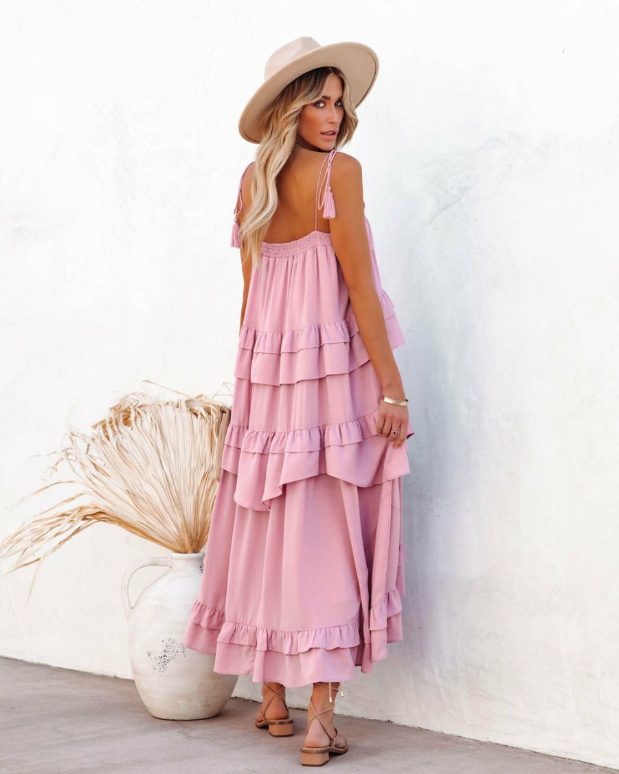 Clothing * | Stor-001 Resort Shop Brisbane Tiered Tassel Midi Dress Mauve Final Sale