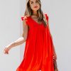 Clothing * | Prom-001 Bold Babe Daytime Playtime Cotton + Linen Pocketed Dress Tomato Red