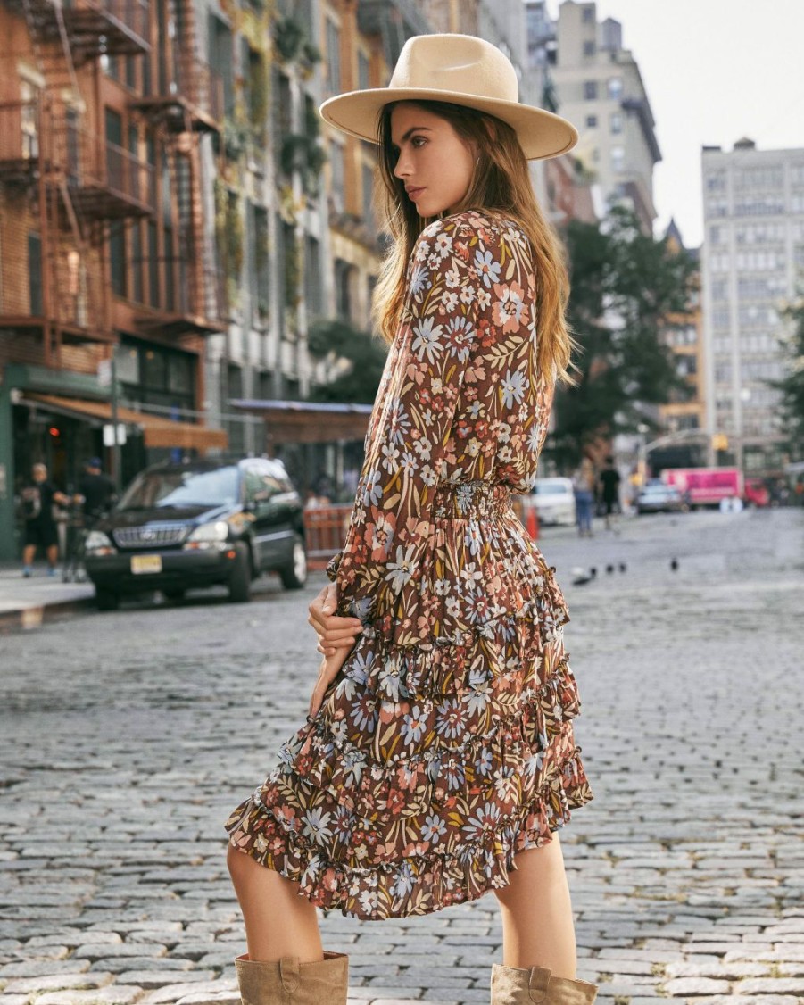 Clothing * | Btfl-001 Tompkins Floral Asymmetrical Ruffle Dress Final Sale Photoshoot Ready