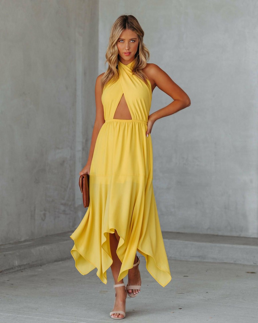 Clothing * | Tych-001 All Clothing Marisol Halter Cutout Midi Dress Sunny Yellow Final Sale