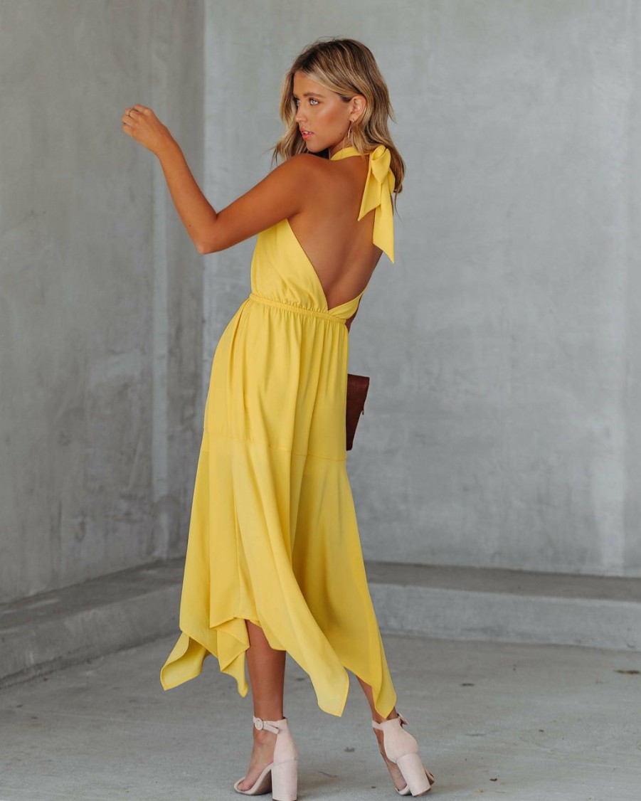 Clothing * | Tych-001 All Clothing Marisol Halter Cutout Midi Dress Sunny Yellow Final Sale