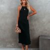 Clothing * | Dres-001 All Clothing Melise Satin Halter Midi Dress Black Final Sale