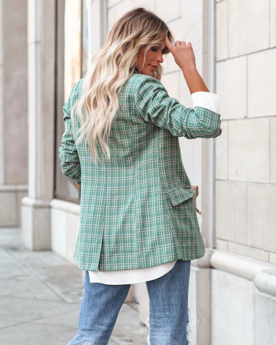 Clothing * | Fore-001 Work Anywhere Shea Pocketed Plaid Blazer Green