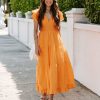 Clothing * | Dee-001 Tangie Cotton Tiered Midi Dress Orange