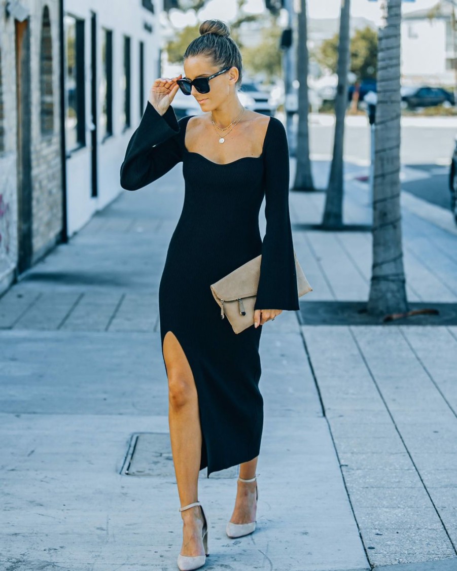 Clothing * | Aaa-001 Broadway Ribbed Knit Midi Dress Black