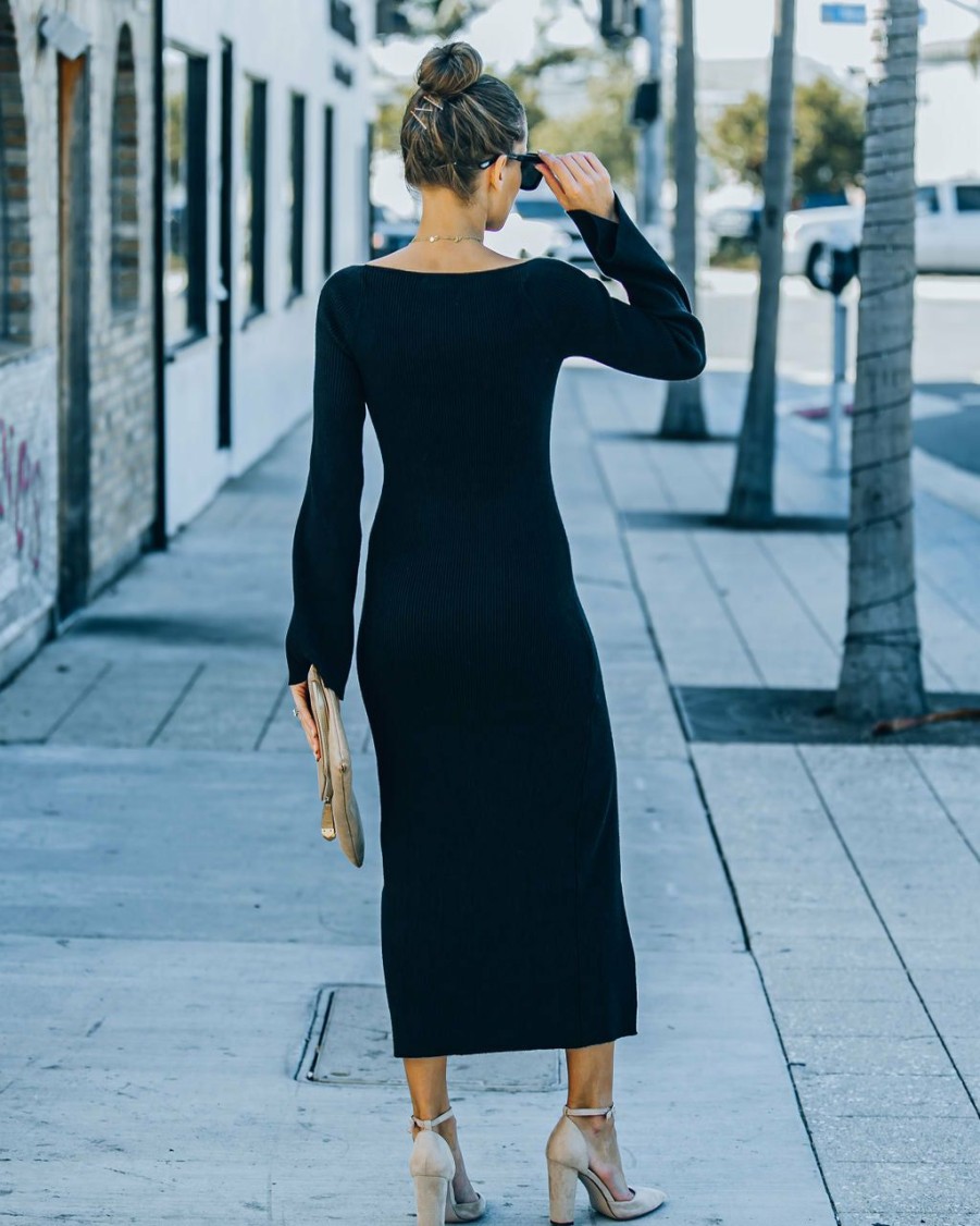 Clothing * | Aaa-001 Broadway Ribbed Knit Midi Dress Black