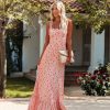 Clothing * | Oliv-001 Like A Peach Floral Ruffle Maxi Dress Guest Of Wedding