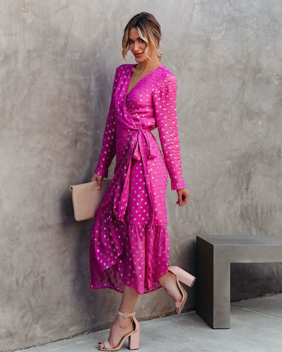 Clothing * | Enc-001 Rejoice Metallic Detailed Wrap Maxi Dress Magenta Final Sale