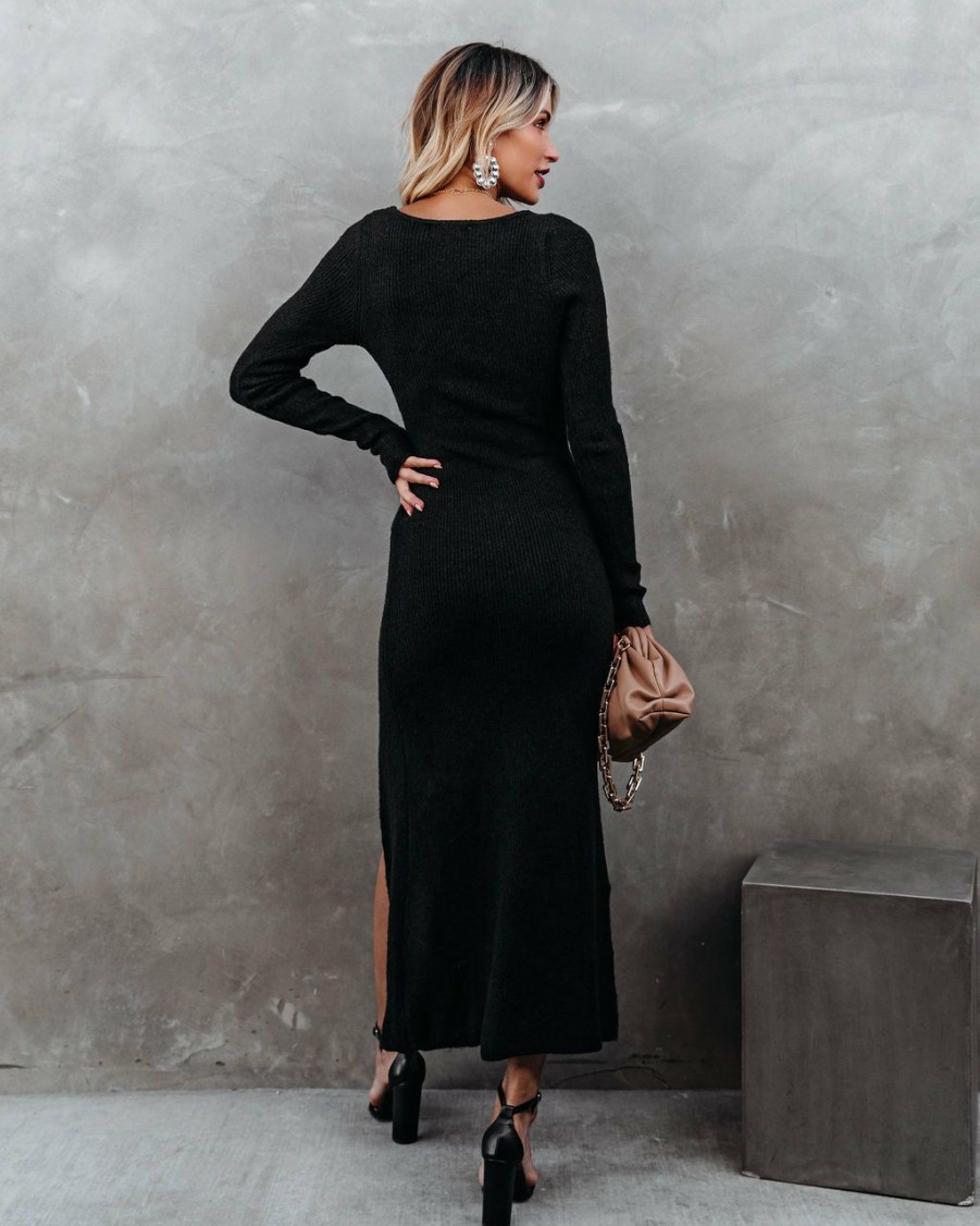 Clothing * | Lucc-001 All Clothing Cheers To You Knit Maxi Sweater Dress Black Final Sale