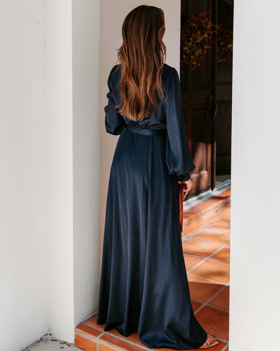 Clothing * | Fate-001 Guest Of Wedding Always Memorable Satin Maxi Dress Navy