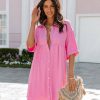 Clothing * | Entr-001 Palmer Pocketed Button Down Babydoll Dress Pink